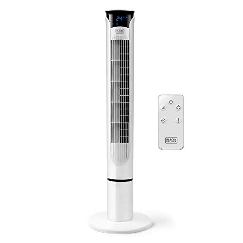 BLACK+DECKER BXEFT49E Ventilatore a Torre Digitale Oscillante, con Telecomando, Altezza 109 cm, Silenzioso 3 Velocit&agrave; 3 Modi Timer 12h Temperatura Ambiente Potente, Bianco