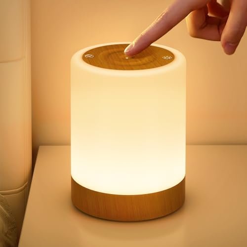 NIWOHOM Lampada da Comodino, Luminosità Regolabile al Tocco Abat Jour da Comodino con 256 Colori RGB e 5 Modalità, Lampada da Tavolo Senza Fili, Luce Notturna Bambini LED con Timer per Camera da letto