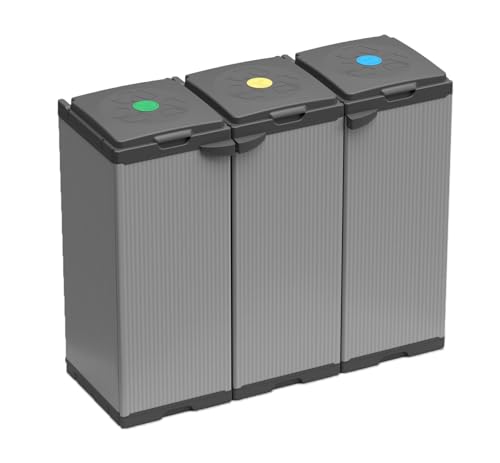 BuyStar Armadietto Pattumiera Tris 240 Lt da Esterno 3 Ante 3 Vani,102x38x87h cm Coperchi Ferma Sacco – Raccolta Differenziata, Montaggio Senza Viti, Resistente – Made in Italy