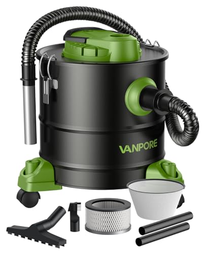 VANPORE Aspiracenere da 5,2 Galloni con Base con Ruote e Potenza di Aspirazione di 1200 W, Aspiracenere per Stufe a Pellet, Caminetti, Grill, Stufe a Legna, Bracieri, Verde