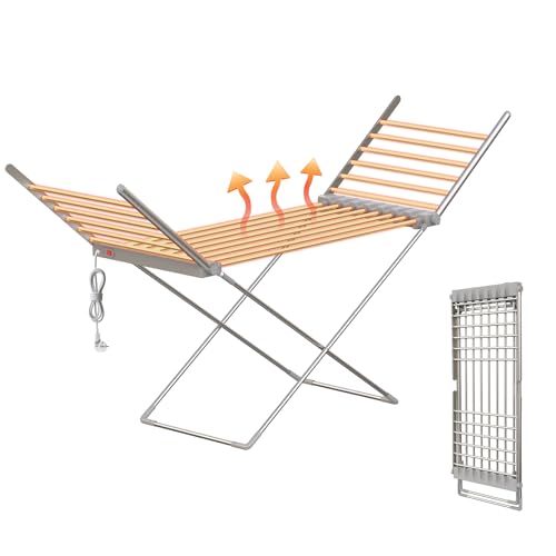 Innotic stendibiancheria elettrico, Stendino Elettrico Riscaldato 230W, con 18 essiccatori per tubi riscaldati, Stendipanni da Interno, Alluminio asciugatura rapida e sicura (145 x 94 x 54 cm)