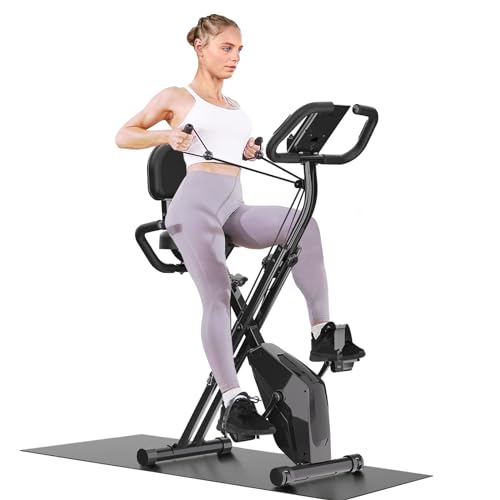 Dskeuzeew Cyclette Pieghevole da Casa 4 in 1, Bicicletta magnetica pieghevole, Cyclette 16 livelli di resistenza, monitor LCD e sensore di frequenza cardiaca