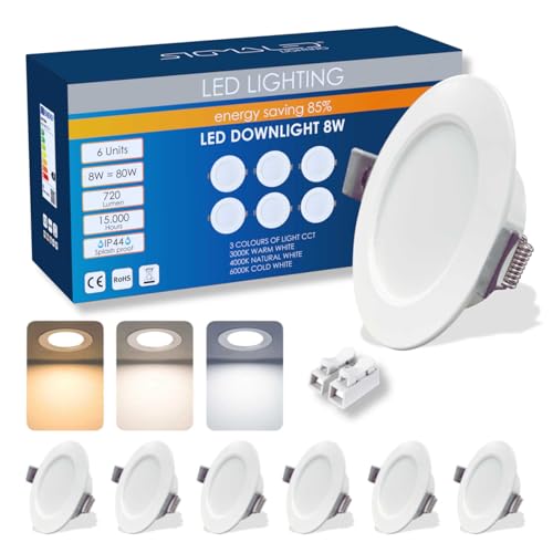 Sigmaled lighting - 6 Faretti Led da Incasso per Cartongesso IP44, SPOT 8W 720lm Luce Calda Naturale Fredda, Faretto Led Interno ed Esterno, Ultra Sottili con Foro Ø95-110mm, 220V-230V