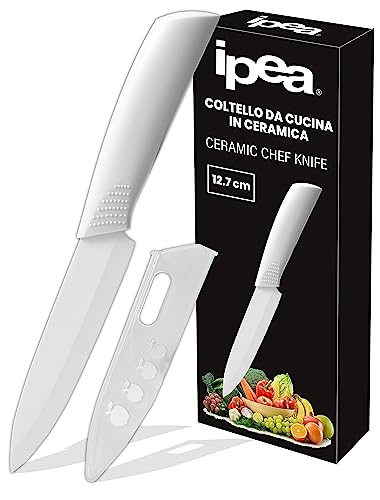 IPEA Coltello in Ceramica per Frutta, Verdura, Carne - Lama 12,7 cm - Coltello Chef da Cucina Multiuso Affilato per Tagliare e Spelare Cibo e Ortaggi - Con Coprilama - Impugnatura Antiscivolo