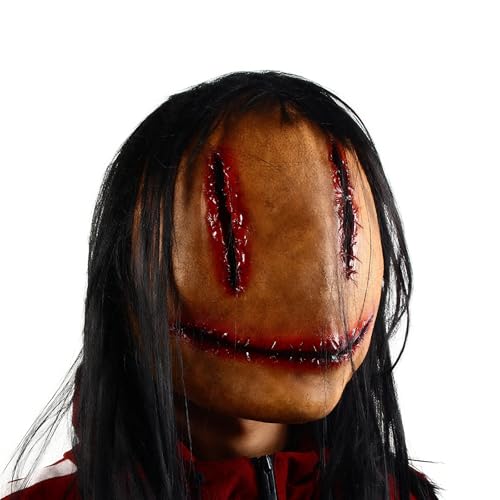 Lalieffacely Maschere Halloween Horror, Maschera Halloween Terrifier, Maschera Fantasma Femminile con Capelli per Adulti Uomini e Donne per Halloween Horror Cosplay (Marrone)