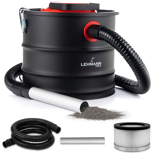 LEHMANN Bidone Aspiracenere senza Sacco 18L, 1200W, Robusto Serbatoio, Lavabile Filtro HEPA in Cestello Metallico, Funzione Soffiaggio, Aspirapolvere per Stufa a Pellet, Camino e Barbecue