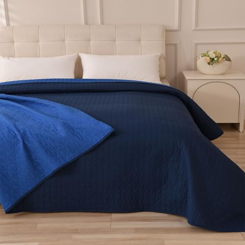 Caritex Copriletto Trapuntato Santorini per Letto Matrimoniale, in Microfibra, Bicolore e Reversibile - Trapuntino Primavera e Autunno - 260x260 cm M608 [Blu Navy - Blu Royal]