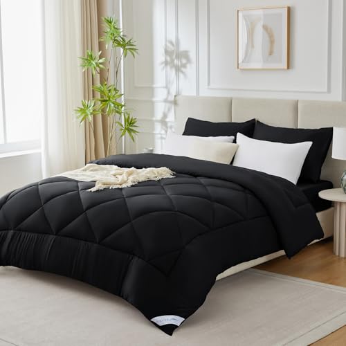 WAVVE Piumone Letto Matrimoniale 450 gr/mq Invernale 220x240 cm - Piumino Caldissimo 240x220, Trapunta 220 x 240 cm in Microfibra Sintetica, Nero