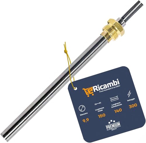 eRicambi, Ricambi Pellet | Candeletta Resistenza Accensione per Stufa a Pellet | Raccordo Filettato 3/8" GAS | Diametro 9,9mm 300W Lunghezza Totale 150mm |