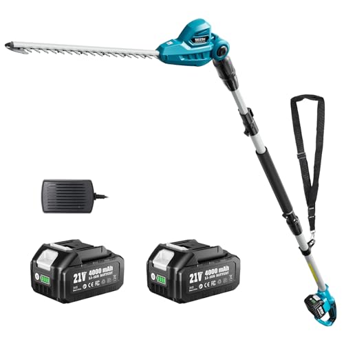 SEESII Tagliasiepi Telescopico a Batteria 2,6 m, Tagliasiepi a Batteria da Giardino con Lama Doppia da 40 cm, 2 * Batterie 4.0Ah, Testa Girevole a 135°, Potente per Siepi, Alberi e Arbusti