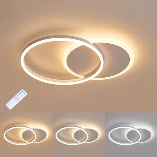 MOUNM Plafoniera LED Soffitto Dimmerabile 3000K-6000K, Lampadario Soggiorno, 36W 3600lm Alluminio, Camera da Letto con Telecomando, Salone da Due Cerchi