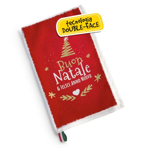 Canovaccio da Cucina Natalizio, Strofinaccio in Cotone Spugna e Microfibra Assorbente Idee Regalo Natalizi Utili per la Casa Personalizzato Con Illustrazione Originale Buon Natale e Felice Anno Nuovo