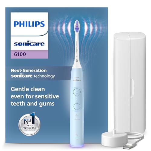 Philips Sonicare 6100, spazzolino elettrico sonico con 2 modalit&agrave; di spazzolamento e 3 livelli di intensit&agrave;, avviso di pressione, EasyStart, SmarTimer, azzurro, modello HX7406/02 [Nuova tecnologia]