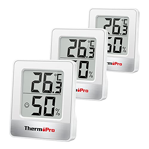 ThermoPro TP49-3 Piccolo Igrometro Digitale Termometro Interno Termometro Dell'atmosfera Monitor di Temperatura e Umidometro per il Comfort Home Office Termometro di Rettile, 3 Pezzi