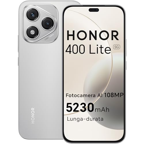 HONOR 400 Lite 5G Smartphone,8GB RAM 256GB Memoria Dual SIM NFC, 5230 mAh,108MP con pulsante AI telefono Android 15, 6.7 pollici AMOLED Eye-Care Display, IP64&SGS, Velvet Grey [Versione italiana]