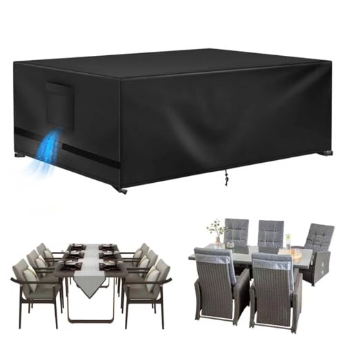 Venprodium 180x120x74cm Copertura Tavolo Esterno Impermeabile, Panno 420D Oxford, Copertura per Mobili da Giardino, Telo Copritavolo Esterno con Sfiato d'Aria, Antivento, Protezione UV, Nero