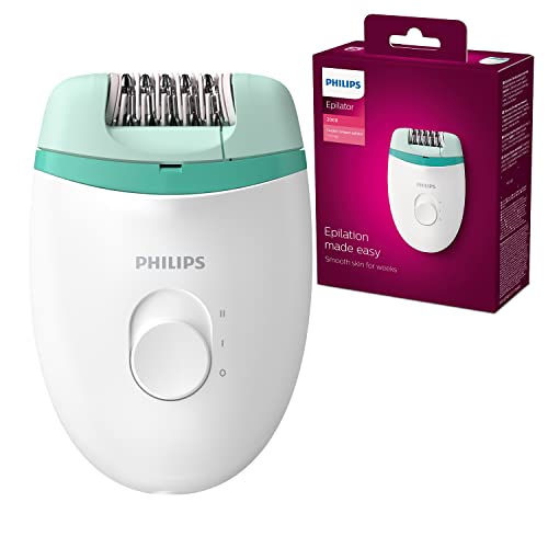 Philips Satinelle - Epilatore essenziale, con cavo, depilazione compatta, BRE224/00, colore: bianco e verde
