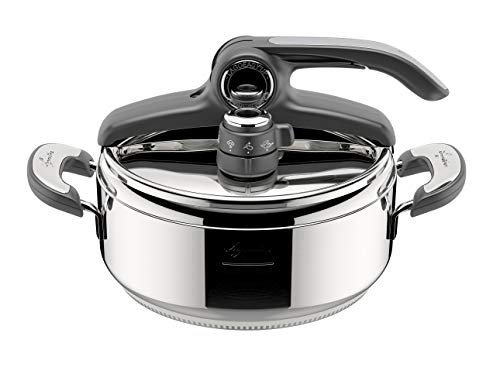 Lagostina Novia Vitamin Lagoeasy'UP Pentola a Pressione 3,5 L in Acciaio Inox 18/10 Ø 22 cm, Pentola Induzione e Gas, Coperchio con Apertura Facilitata, Inclusi Cestello, Ecodose e Ricettario