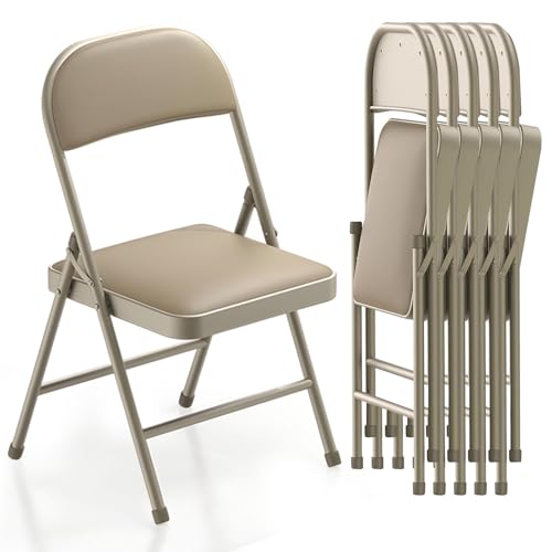 Set da 6 sedie pieghevoli imbottite, impermeabili sedie da giardino, sedia per cucina, sala da pranzo, campeggio, in metallo, fino a 158 kg, impilabili, sedia richiudibile portatile cachi