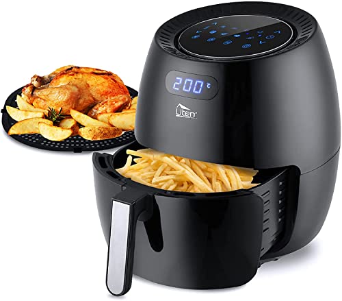 Uten Friggitrice ad Aria 6,5 Litri, Due Tipi di griglie, 1700W, Friggitrice Senza Olio con 8 Programmi, Air Fryer XXL, LED Touch Screen, 32 Ricette PDF, Senza PFOA&BPA