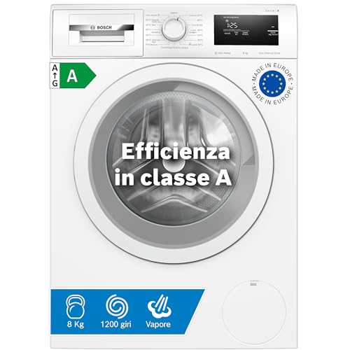 Bosch WAN24008II Serie 4 Lavatrice a carica frontale, 8 kg, 1200 giri, Classe energetica A, motore inverter con 10 anni di garanzia, Lavaggio igienico anche a 40 °C, Bianco, 60 Cm