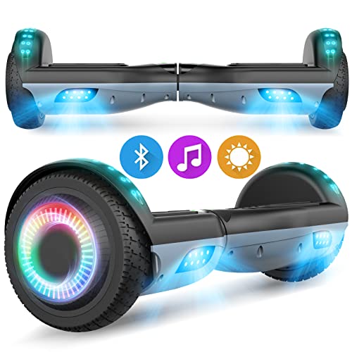 SISIGAD Hoverboard 6.5 Pollici Overboard, Hover Scooter Board All Terreno, Bluetooth e LED Auto-bilanciato Scooter elettrico Auto-bilanciamento per Bambini e Adulti HY-A12 Grigio/Nero