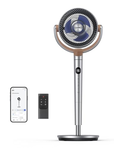Dreo Smart Ventilatore a Piantana Silenzioso 20db, Oscillazione a 120° + 120°, Ventilatori a Colonna Potente con Telecomando, Raggio fino a 24M, 8 Velocità, 6 Modalità, Timer da 12H, Alexa