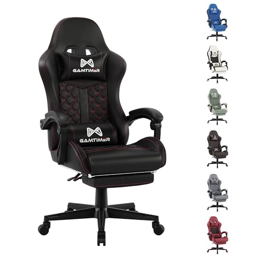 Sedia da Gaming, Sedia da Ufficio Ergonomica, Poltrona Gaming con poggiapiedi, PC Sedie Gaming in pelle PU traspirante, grande chair,sedia girevole a 360 gradi, 180 kg (NERO)