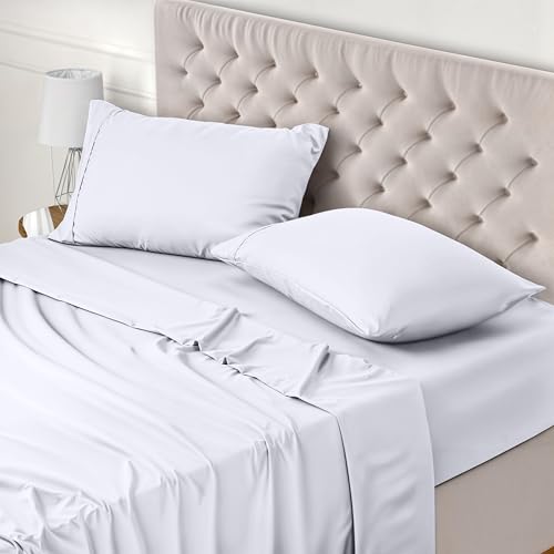 Utopia Bedding - Set Lenzuola Letto Matrimoniali 4 Pezzi 180x200 cm - Spazzolata Poliestre di Microfibra - Oeko-Tex Certificato - Lenzuolo con Angoli, Lenzuolo Piatto e 2 Federe 50x75, Bianco