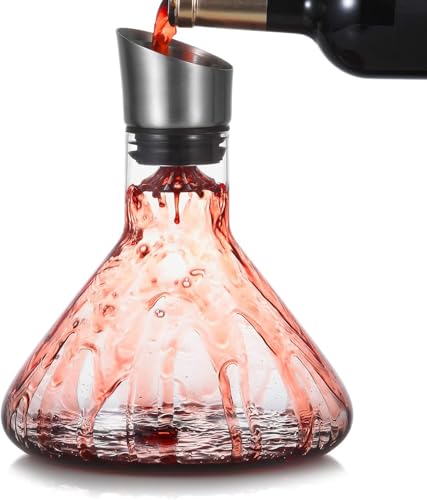 Cooko Decantatore di Vino Aeratore, Caraffa Vino con Coperchio Versatore,Decanter di Soffiato a Mano, Accessorio per Vino di Lusso per Regalo (1200 ml)