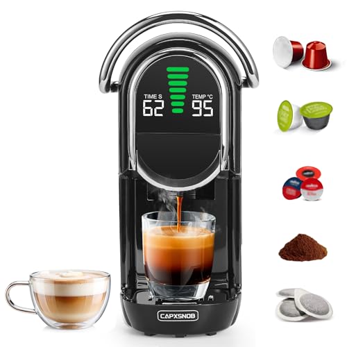Magician1 Mini Macchina da Caff&egrave; Cialde 5in1 per Nespresso Originali, Dolce Gusto, Lavazza A Modo Mio, ESE 44 Cialde e Caff&egrave; Macinato, 20 Bar, 1450W, Display LED, Acqua Regolabili 7 Livelli