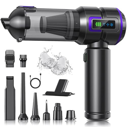 Aspirabriciole Senza Fili, 22000Pa 4-in-1 Aspirapolvere Auto Cordless con Schermo, One-Touch Dust Dump con 3 Velocità Motore Brushless, Mini Aspirapolvere per Casa,Ufficio, Auto,Capelli,Viola Scuro