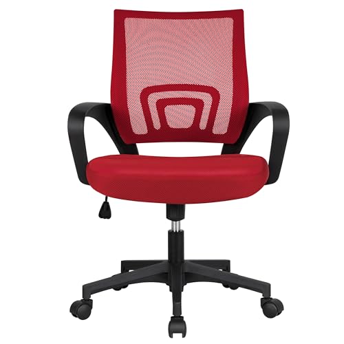 Soberine Sedia da Ufficio Scrivania con Rotelle Girevoli e Braccioli Ergonomica Lombare e con Altezza Regolabile Imbottita e Rete Traspirante Portata 136 kg Rosso