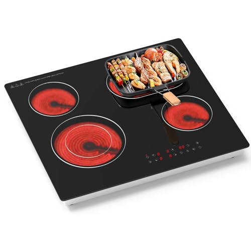 GRACEALL Piano Cottura Elettrico 4 Fuochi 60cm, Vetroceramica da Incasso 6700W, Piastra Riscaldante Infrarossa 230V per Cucina, Piano cottura elettrico a doppio anello, Facile da Pulire