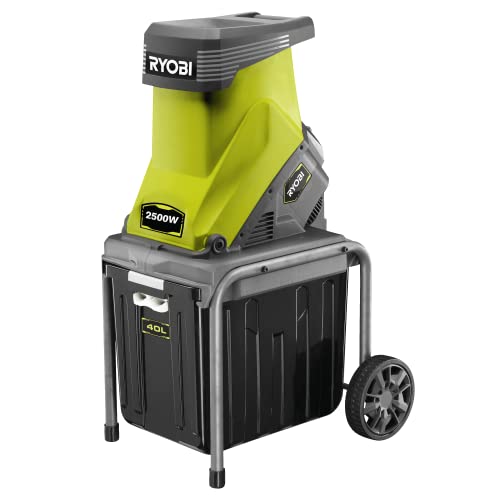 Ryobi RSH2545B Biotrituratore Elettrico da Giardino 2500W, Trituratore Foglie e Rami di Diametro max 45mm, Telaio in Acciaio, 2 Lame Reversibili in Acciaio, Cesto di Raccolta 40L