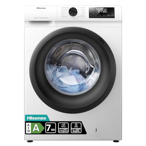 Hisense WFQE7012EVM Lavatrice Slim Carica Frontale, 7kg, Classe A, 1200 giri, Vapore, Motore Inverter