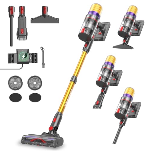 Aodebiao V16 Aspirapolvere senza Fili 55Kpa/600W/80Mins, Scopa Elettrica senza Fili Potente con LED Touchscreen, Anti-Groviglio, Modalit&agrave; Automatica per Pavimenti/Tappeti/Peli Animali