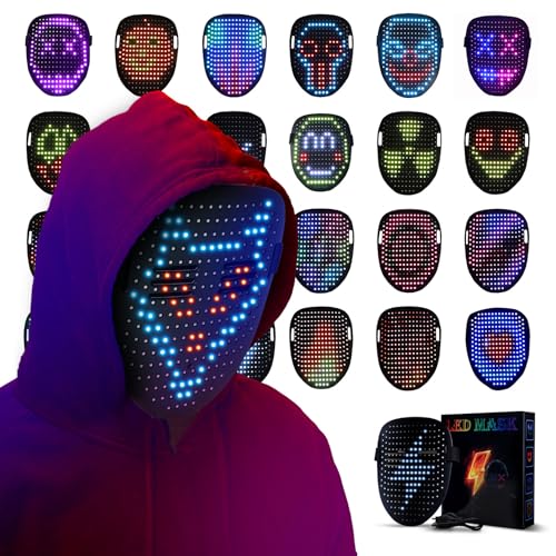 SPEWOM Maschera luminosa a LED con sensore di gesto, maschera luminosa digitale a LED per Halloween, feste in maschera, rave, dj