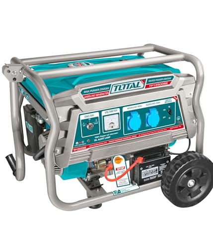 TOTAL - Generatore di Corrente Portatile 3500W a Benzina, Alternatore in Rame, Avviamento Elettrico e Manuale, Motore 4 Tempi OHV, Silenziato, Serbatoio 15L, Ruote e Impugnatura