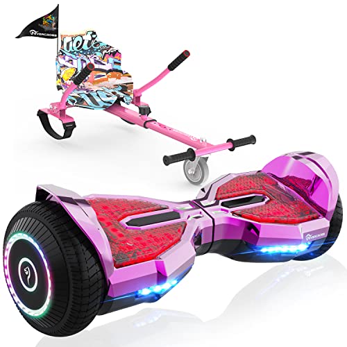 EVERCROSS EV2 Hoverboards con Sedile - 5,2 Ah Batteria, 15 km/h, Musica Bluetooth, Luci a Pedale a 7 Colori, Limite Peso 85KG, Hover board con Hoverkart per Bambini, Ragazzi e Adulti Rosa