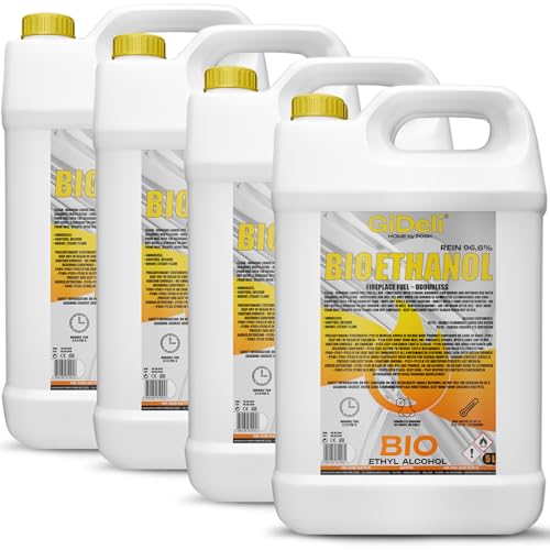 GiDeli bioetanolo 20 l etanolo 96,6% alcool biologico inodore e pulito bruciante, per camini interni ed esterni