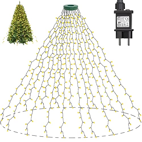 Joycome Luci Natale Albero 400 LED 2Mx16 Fili Mantello Luci Albero di Natale, 8 Modalità Luci Albero di Natale a Cascata con Anello, Impermeabile Luminarie Natalizie per Interno Esterno Decorazioni