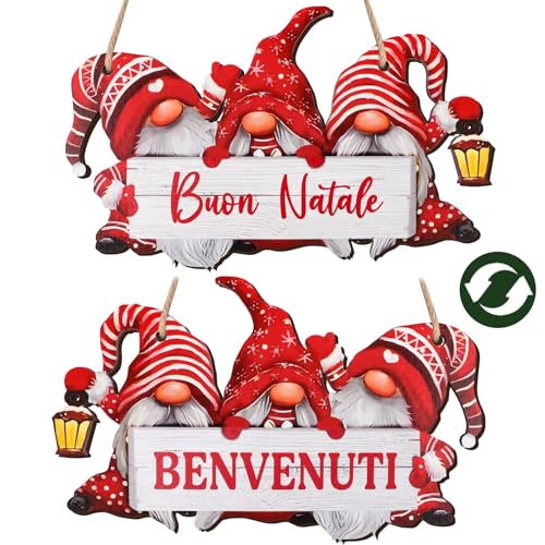 GEBETTER Decorazioni Natalizie Porta Ingresso, Fuoriporte Natalizio Gnomo in Legno da Appendere, Scritta Buon Natale, Addobbi Natalizi Porta Ingresso Natale Casa