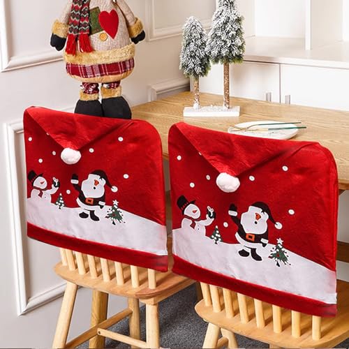 Dazhtu 6 Pezzi Copertura della Sedia Natalizia, Coprisedia Natalizi Coprisedie Cappello di Babbo Natale rosso,Coprisedie Natalizie Cappello di Babbo Natale Copri Sedia decorazione per cene e feste