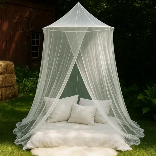 Zanzariera Grande per Letto o Patio Esterno | 1,5 m Diametro Anello Superiore | Baldacchino Conico Sospeso con Base Ampia | Rete Antizanzare per Camera da Letto, Giardino, Balcone & Terrazza