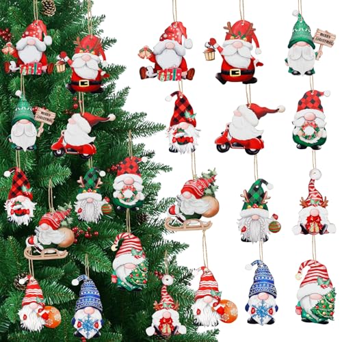 Kiiwah 24 Pezzi Decorazioni Natalizie In Legno, Addobbi Ornamenti con Corde Ciondoli Natale Decorazioni Albero di Natale, Nano