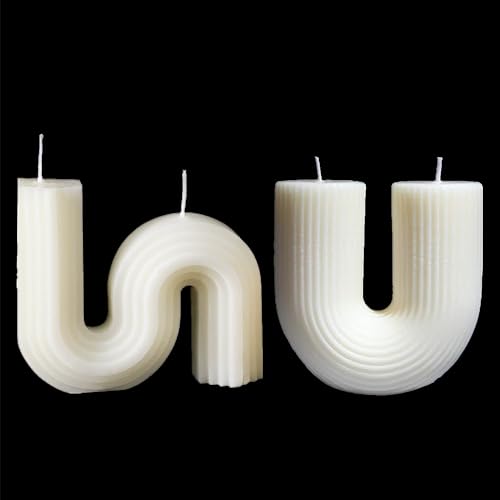 NatureMan 2 candela estetiche a forma di U e S, cera di soia profumata a Fresia, geometriche minimaliste, per matrimoni, Natale e regali, 8x8x3.5 cm, unisex, bianche, 2 unità
