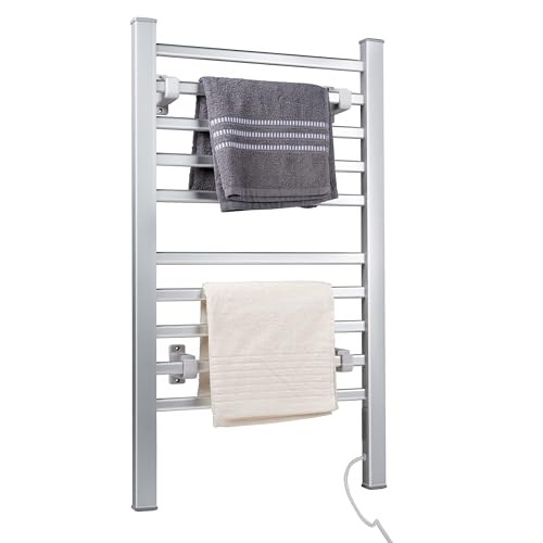 Dirt Devil Scaldasalviette Elettrico - Portasciugamani da bagno - Stendino Panni Appeso o Indipendente - Riscaldato IP22 Antigoccia - Stendibiancheria 10 aste - Stendi Biancheria - Alluminio
