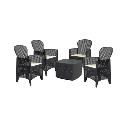 Dmora Set Salotto da Esterno Anagni, Salottino Outdoor o Indoor, 4 poltrone con braccioli con Un tavolino Contenitore, Made in Italy, Antracite