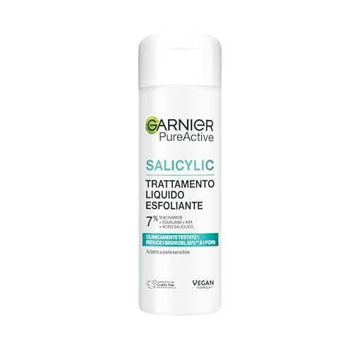 Garnier Trattamento Liquido Esfoliante, Pelle Liscia e Levigata, Pori e Segni Post Acneici Ridotti, Arricchito con Acido Salicilico, Niacinamide, Squalano, AHA, Pure Active, 120 ml